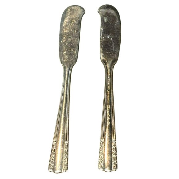 Vintage Alvin Chapel Bells Butter Spreaders Set 2 Sterling Silver Flatware HS108 - Picture 1 of 5